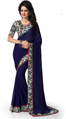 

Indianbeauty Solid, Printed Fashion Georgette Saree(Dark Blue)