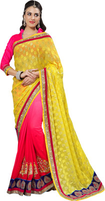 

Jiya Self Design, Embellished, Embroidered Fashion Georgette, Viscose Saree(Pink, Yellow)