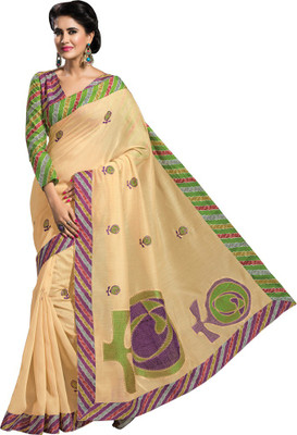 

Shelina Embroidered Fashion Cotton Saree(Beige)