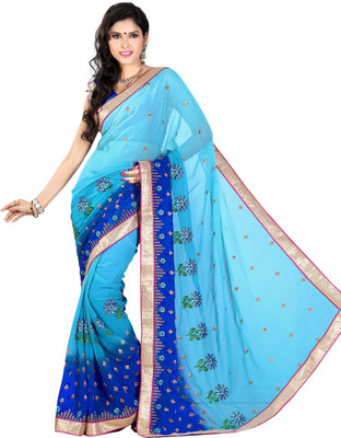 

Khoobee Embroidered Fashion Chiffon Saree(Light Blue), Sky blue