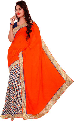 

Vardan Prints Printed Fashion Chiffon Saree(Orange, Blue), Blue;orange