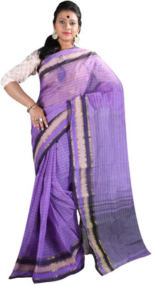 

Hawai Striped Fashion Handloom Cotton Saree(Purple)