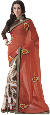 

Desi Butik Embroidered Fashion Georgette Saree(Orange)