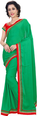 

Khoobee Self Design Fashion Satin, Chiffon Saree(Green, Red)