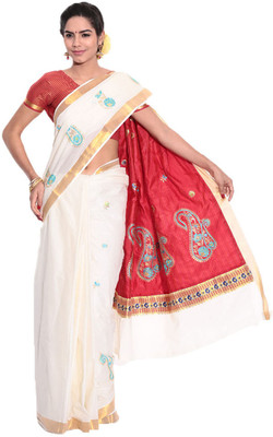 

Darps Self Design Balarampuram Cotton Saree(Multicolor), Cream