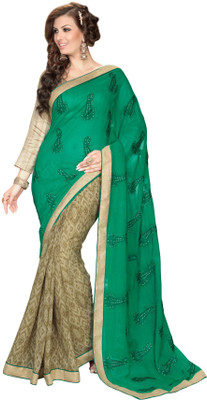 

Jiya Self Design, Embroidered, Embellished Fashion Chiffon Saree(Green, Beige), Beige;green