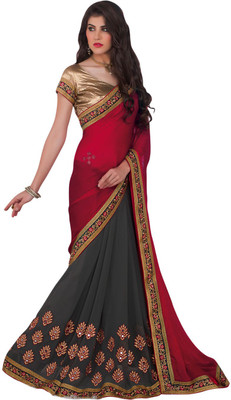 

Saara Embroidered Fashion Satin Saree(Maroon, Grey), Grey;maroon