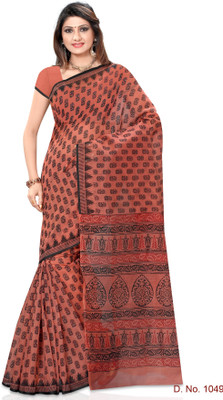 Indianbeauty Striped, Printed Fashion Cotton Saree(Brown)