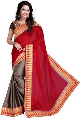 

Khoobee Self Design, Embroidered Fashion Georgette, Chiffon, Satin Saree(Grey, Red)