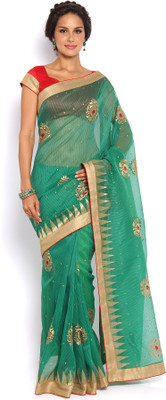 

Soch Embroidered Fashion Cotton Saree(Green)