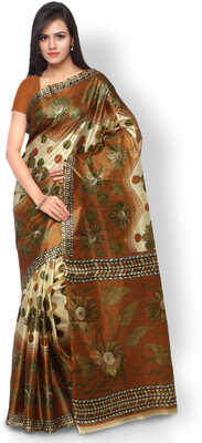 

Indrani Floral Print Fashion Art Silk Saree(Orange), Yellow