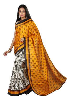 Anushree Saree Printed Fashion Silk Saree(Multicolor), Golden