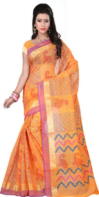 

Weavedeal Printed Banarasi Cotton Saree(Orange)