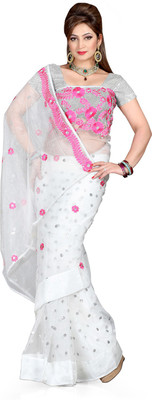 

Ishin Embroidered Fashion Net Saree(White), Off white