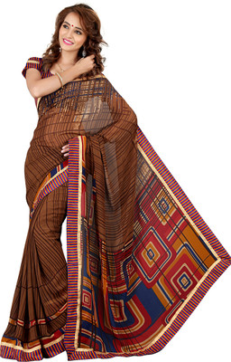 

Jiya Self Design, Printed Fashion Georgette Saree(Brown, Multicolor)