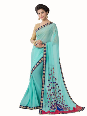 

Manthan Embroidered Daily Wear Georgette Saree(Blue), Sky blue