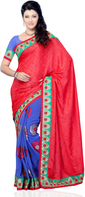 

JTInternational Self Design Fashion Georgette Saree(Red)