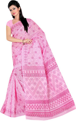 

revathi textiles Printed Gadwal Cotton Saree(Pink)