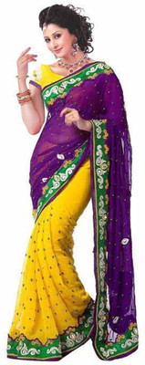 

Dancing Girl Embroidered Bollywood Chiffon Saree(Purple, Yellow)