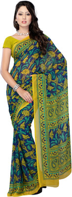 

Jaipur Kurti Floral Print Fashion Georgette Saree(Blue, Yellow), Blue and yellow