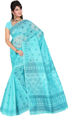

revathi textiles Printed Gadwal Cotton Saree(Blue)