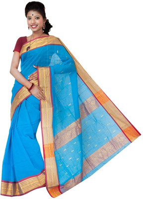

Hawai Solid Tant Cotton Saree(Blue)