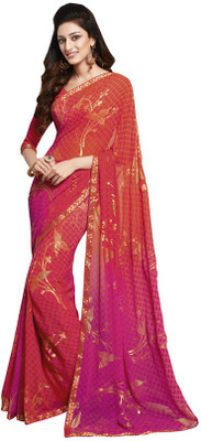 

Vishal Printed Bollywood Georgette Saree(Orange, Pink)
