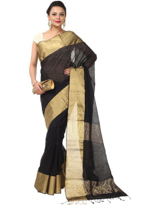 

Kataan Bazaar Woven Maheshwari Handloom Cotton Saree(Black)