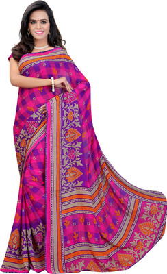 

Khushali Self Design, Printed Fashion Chiffon Saree(Pink, Multicolor), Multicolor;pink