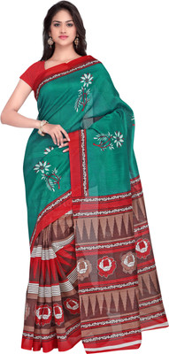 

Indrani Printed Bhagalpuri Raw Silk Saree(Green)