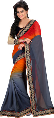 

M.S.Retail Embroidered Fashion Handloom Chiffon Saree(Orange, Blue), Blue;orange