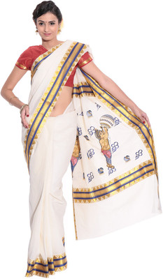 

Darps Self Design Balarampuram Cotton Saree(Multicolor), Cream