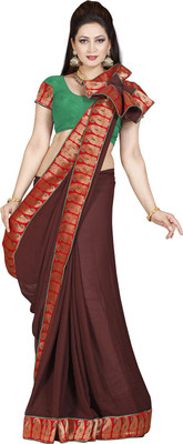 Ishin Embroidered Fashion Chiffon Saree(Brown), Coffee