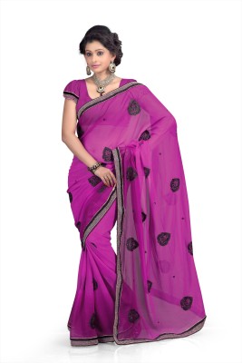 

Chirag Sarees Self Design Fashion Chiffon Saree(Pink, Black), Raani