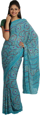 

Jaipur Kurti Printed Bandhej Viscose Saree(Multicolor), Aqua blue
