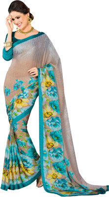 

Khoobee Self Design, Printed Fashion Satin, Chiffon Saree(Brown, Multicolor)