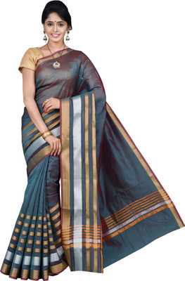 

Pavechas Solid Banarasi Silk Cotton Blend Saree(Dark Blue)