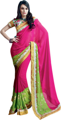 

Valeska Printed Fashion Georgette Saree(Pink), Pink;green