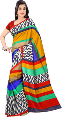 

Urban Vastra Chevron Fashion Raw Silk Saree(Multicolor), Multicoloured & orange