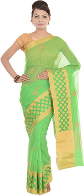 

Kdc Sarees Embroidered Banarasi Handloom Cotton Saree(Green)