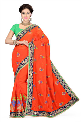 

Ishin Embellished Fashion Georgette Saree(Orange)