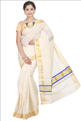 Creative weaves Self Design Mundum Neriyathum Cotton Blend Saree(Multicolor)