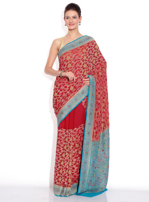 

Zain Textiles Woven Banarasi Tissue Saree(Red)
