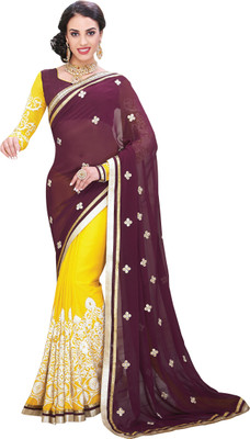 

Brijraj Embroidered Fashion Georgette Saree(Yellow, Purple), Purple;yellow