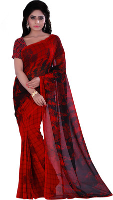 

Khushali Self Design, Printed Fashion Georgette Saree(Red, Black), Black;red