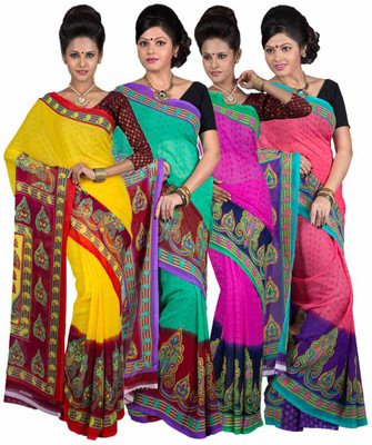 

Hawai Printed Fashion Georgette Saree(Pack of 4, Multicolor)