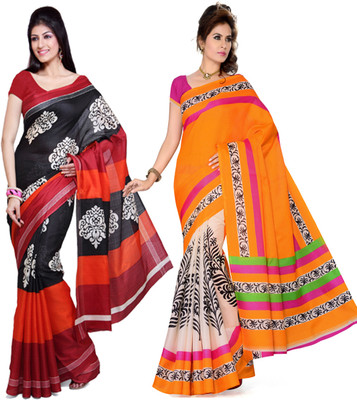 

Ishin Printed Fashion Silk Saree(Pack of 2, Multicolor)