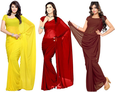 

Multi Retail Plain Bollywood Georgette Saree(Pack of 3, Multicolor)