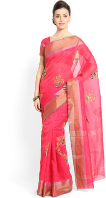 Soch Embroidered Fashion Cotton Saree(Pink), Dark pink