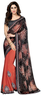 

Desi Butik Embroidered Fashion Chiffon, Net Saree(Red), Coral and black